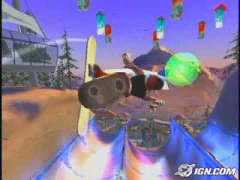 SSX 3 (2003) trailer frame — riders dropping into the open mountain with Radio BIG callouts