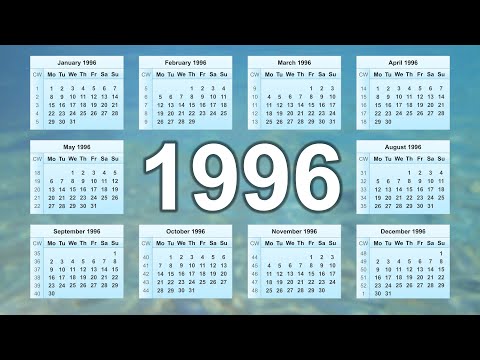 Vídeo: Calendário 1996: Datas, dias da semana e feriados