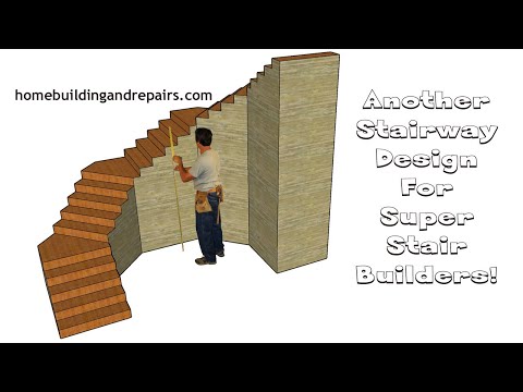 How To Layout And Design 45° Angle Four Landing Stairway With Five Separate Sections of Steps