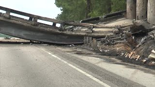 Update: Fiery tanker crash collapses bridge, shutting down I-20 for miles in Aiken County