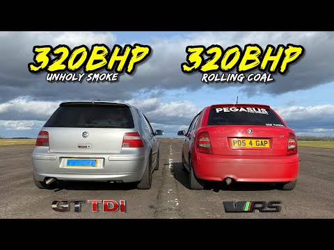 TDI’s ON SMOKE.. 320HP VW GOLF GT TDI vs 320HP SKODA FABIA VRS