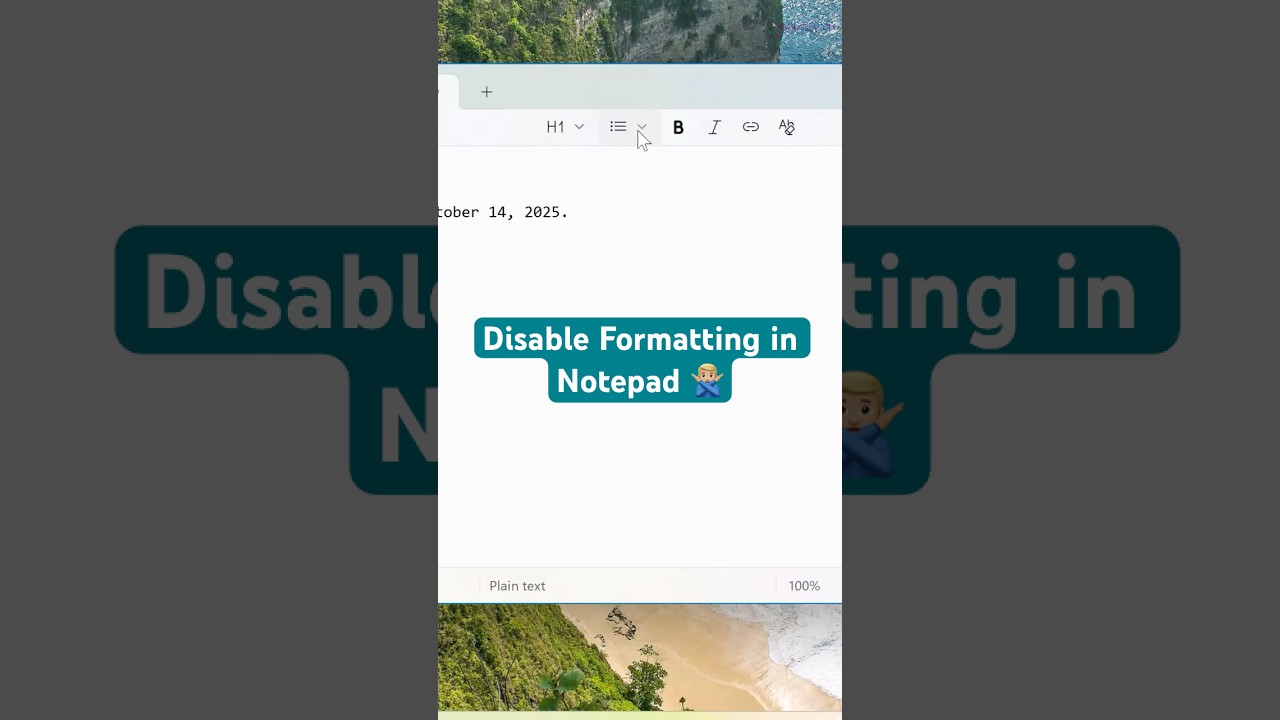 Disable formatting in Notepad on #windows11
