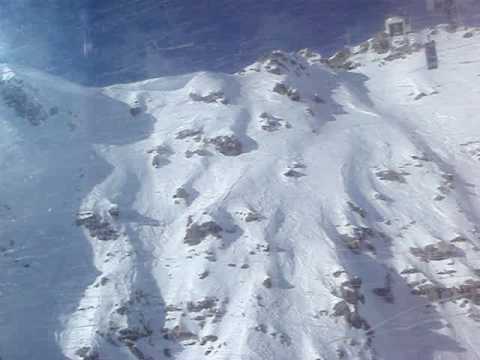 Descending in the Valluga II cable car, St Anton, Arlberg, Austria