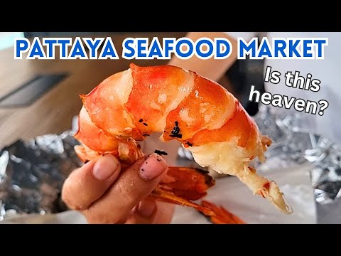 TÃO FRESCO! Lagosta viva, caranguejo, arraia e camarão tigre no mercado de frutos do mar de Pattaya | comida de rua tailandesa