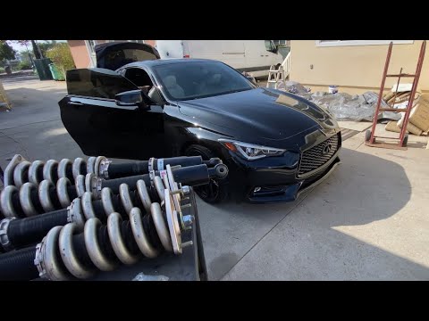 Q60 turbo DIY BC coilovers with swift spring upgrade install