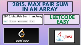YouTube video 'Leetcode | 2815. Max Pair Sum in an Array | Easy | Java Solution'