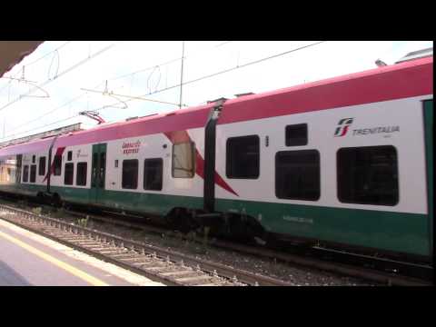 Trenitalia Leonardo express train at Roma Tuscolana station in Rome, Italy.