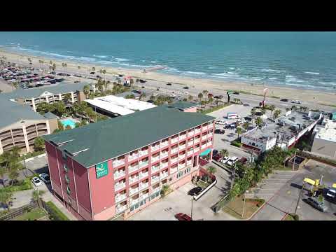 AERIAL VIDEO QUALITY INN & SUITES BEACHFRONT GALVESTON, TEXAS
