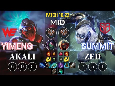 WE yimeng Akali vs SB Summit Zed Mid - KR Patch 10.22