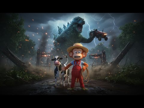 "The Great Tractor Heist – Monkey & Cow vs Monster Godzilla!" [PoGo monkey farm]