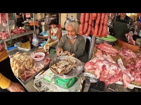 Cambodian Fresh Market Food - Routine Food & Daily People Activities at Chba Ampov Morning Market 