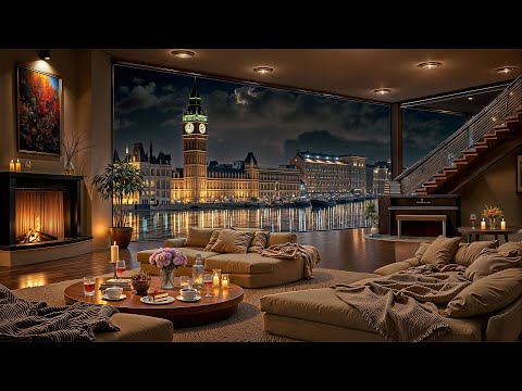 London Night Jazz Ambience 🌁 Cozy Apartment with Smooth Jazz Music for Peaceful Sleep [4K]