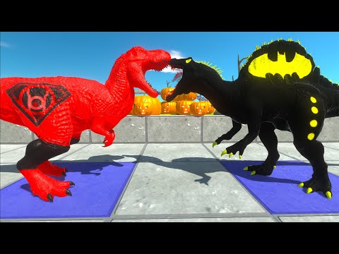 RED LANTERN T-REX vs BATMAN SPINOSAURUS DEATH RUN - Animal Revolt Battle Simulator