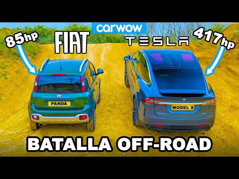 Tesla Model X vs Fiat Panda Cross: ¡ARRANCONES CUESTA ARRIBA y cuál es el mejor OFF-ROAD!