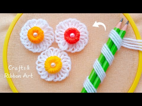 It's so Beautiful 💖🌟 New Super Easy Woolen Flower Making Idea with Pencil - You will Love It !!