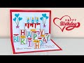 DIY Birthday Pop up card 2022 / Happy birthday greeting card from white paper and sketch pen only