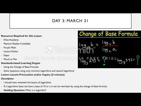 Week 2 Day 3 The Change of Base Formula