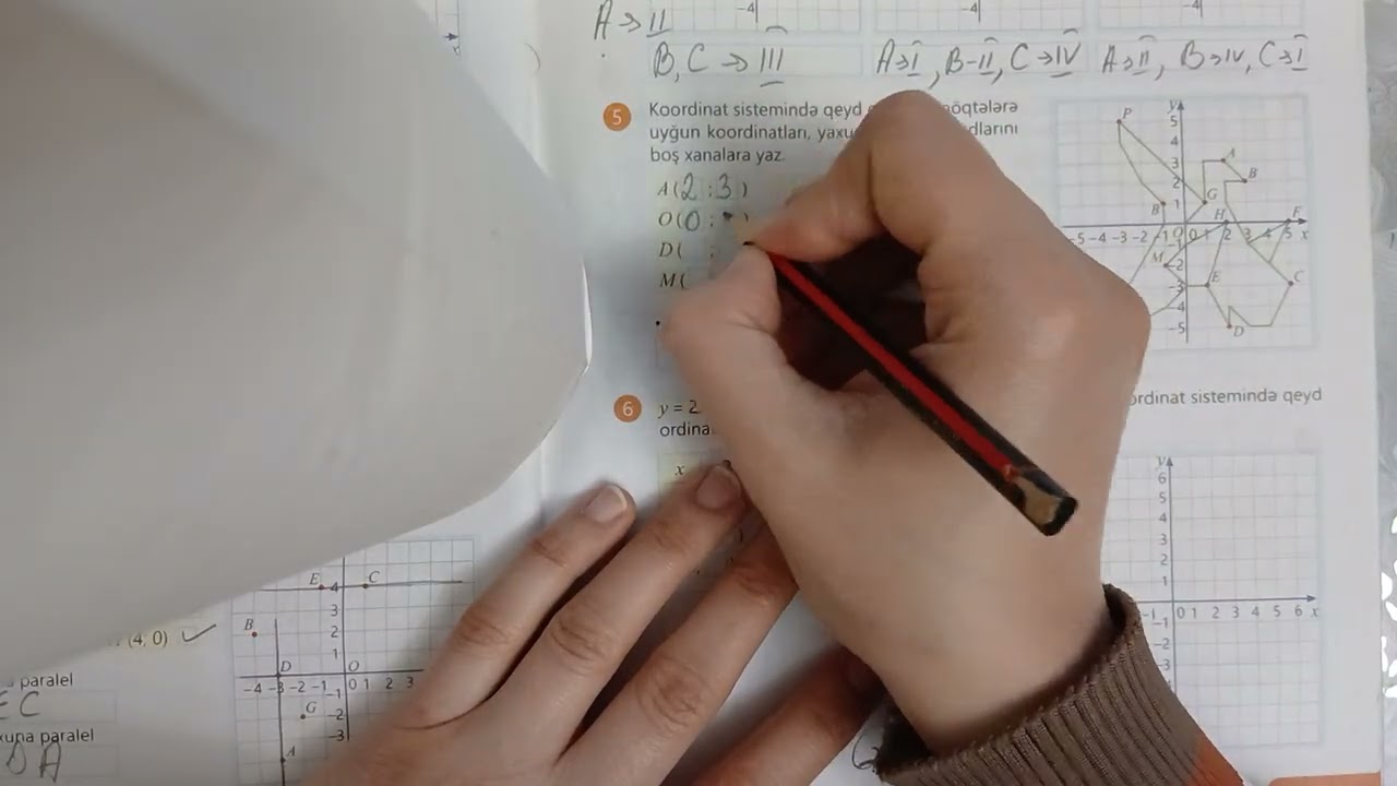 6-cı sinif Riyaziyyat İş dəftəri 1-ci hissə Düzbucaqlı koordinat sistemi səh 78,79,80
