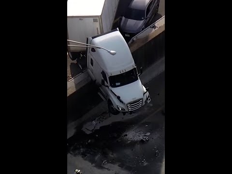 Tractor trailer jumps the median on a New Jersey highway