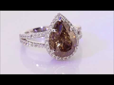 4.66 ctw Natural Chocolate Diamond Engagement Ring - Pear Shape | BigDiamondsUSA