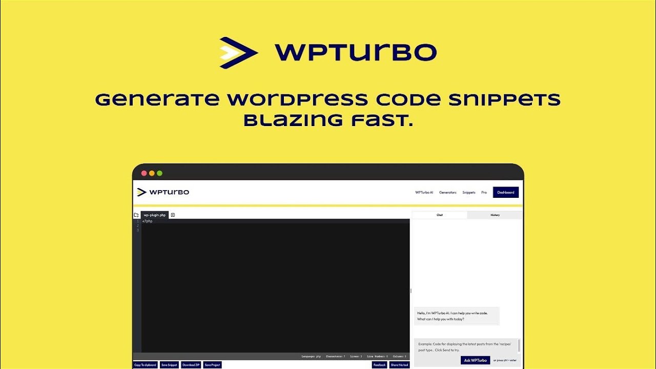WPTurbo Review | WPTurbo Lifetime Deal $49 - Generate WordPress code snippets blazing fast