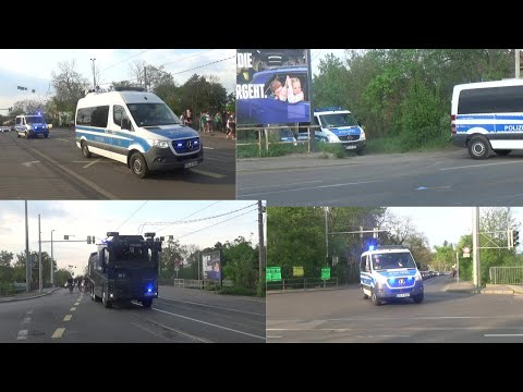 [Großeinsatz/Ausschreitung nach Fußballspiel] Einsatzfahrten der Polizei in Leipzig