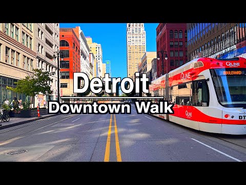 Downtown Detroit Michigan Walking Tour | UHD 5K 60FPS