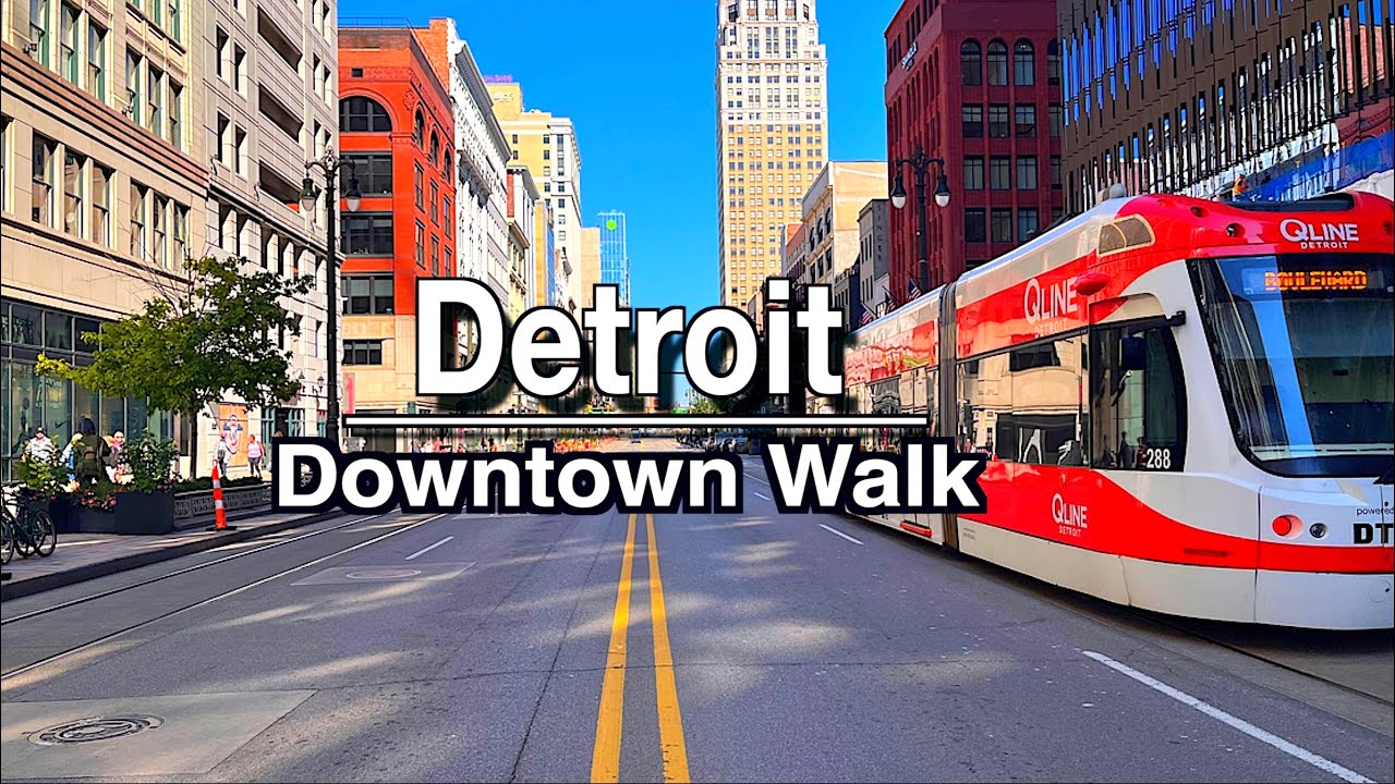 Immersive street-level walking tour through Detroit, MI, United States, showcasing authentic urban landscapes, local architecture, and the vibrant atmosphere of the city's neighborhoods
