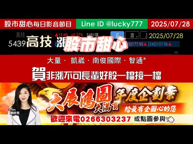 0728【甜心盤後影音】賀！非漲不可長輩好股一檔接一檔－大量．凱崴．南俊國際．智通*