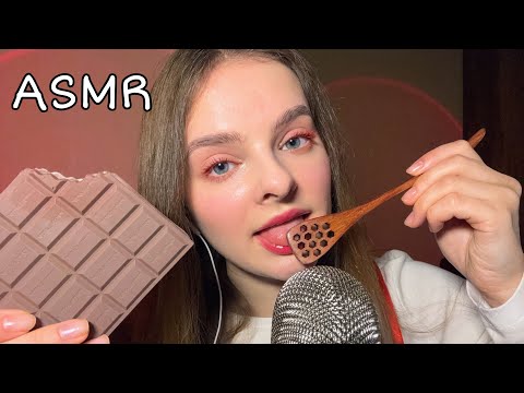 ASMR Triggers & Mouth Sounds 🌙💋 Spoon, Chocolate, Kisses  (no talking)