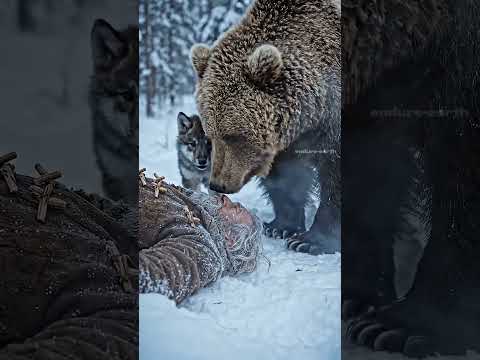 Bear Saves Hunter and Wolf Pup 🐻🚁🐺❄️  #wildliferescue