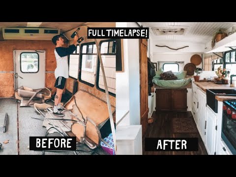 SHUTTLE BUS CONVERSION *FULL* TIMELAPSE  - DIY $10k Bus Build ~ Start to Finish Skoolie Build Tour