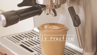 beginner pulling an espresso using breville barista express