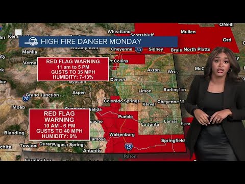 Near 70 degrees Monday with critical fire danger across the plains