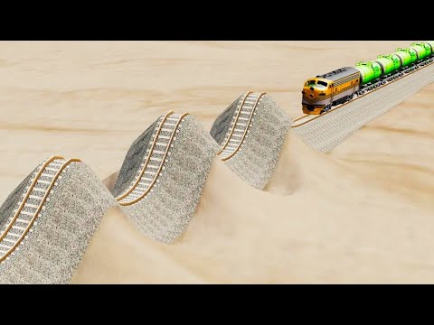 Impossible Triple Speed Bump Rail Tracks Vs Trains Crossing - BeamNG.Drive