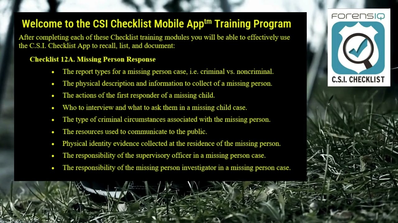 Intro to Checklist 12 Missing persons