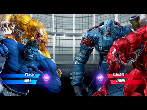 Yellow Venom & Bluue Hulk vs Nemesis & Red Venom (Very Hard) Marvel vs Capcom | 4K UHD Gameplay