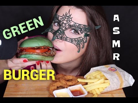 АСМР Зеленый ВОППЕР из БУРГЕР КИНГ/ASMR Mukbang GREEN WHOPPER and ONION RINGS BURGER KING