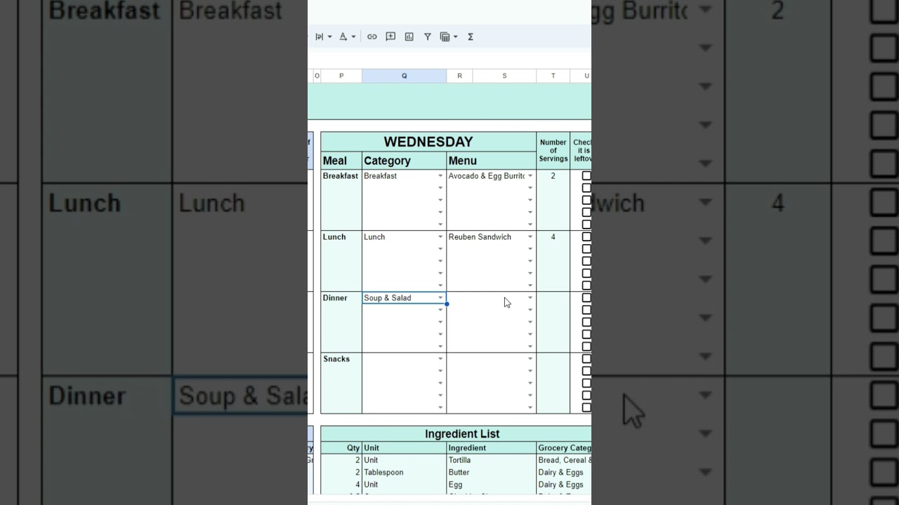 Weekly Meal Planner Spreadsheet Template #spreadsheets #shorts