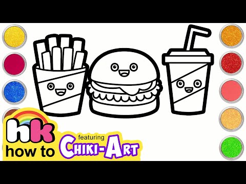 Drawing and Coloring Glitter Burger Meal | How to Draw for Kids | Chiki Art | Hooplakidz How To