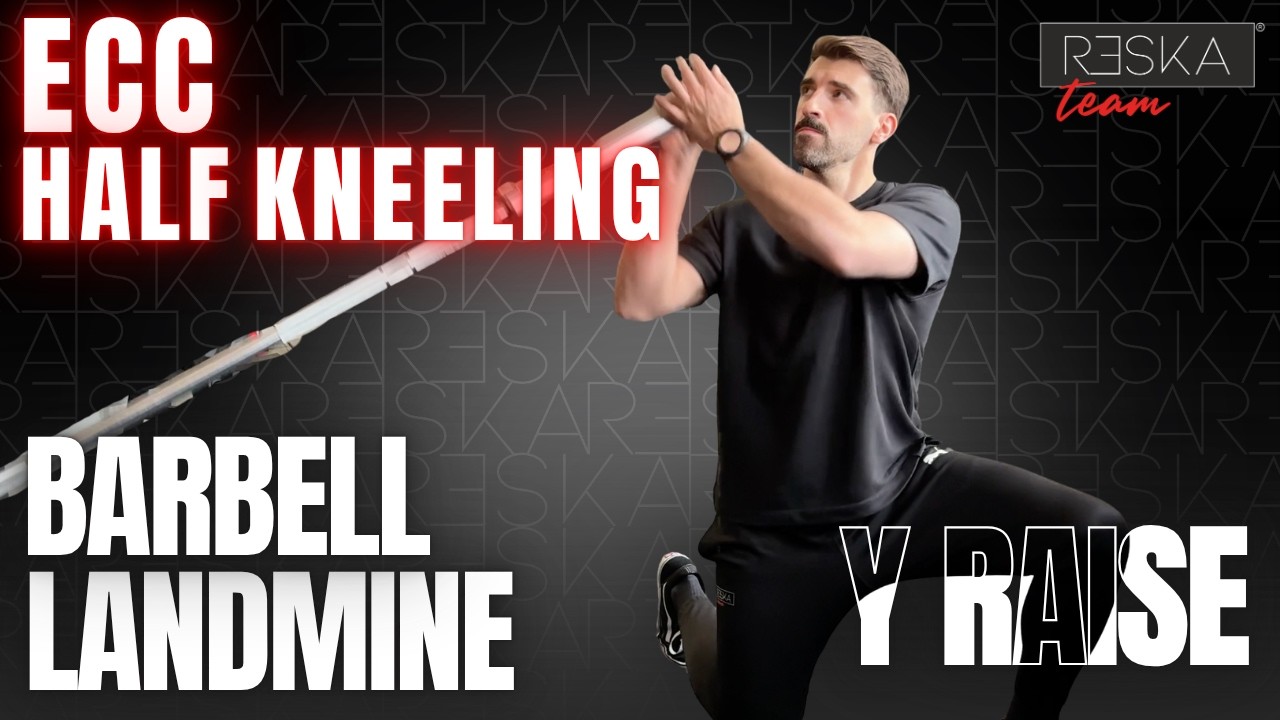 Eccentric half kneeling barbell landmine y raise