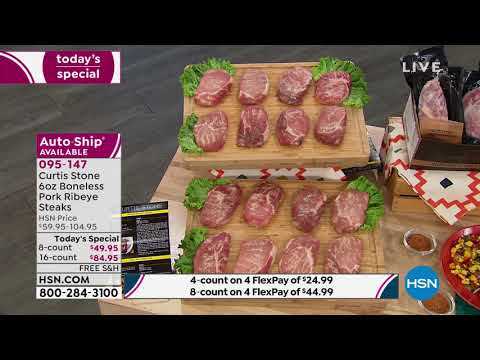 Curtis Stone (8) 6oz Boneless Pork Ribeye Steaks with Al...