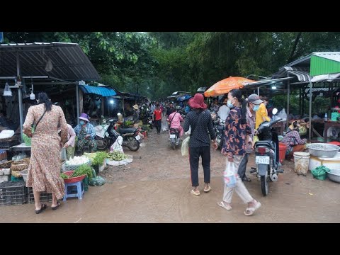 Countryside Food Market Scene @Vihear Sour - Walk Around Street Food in Morning on Weekend