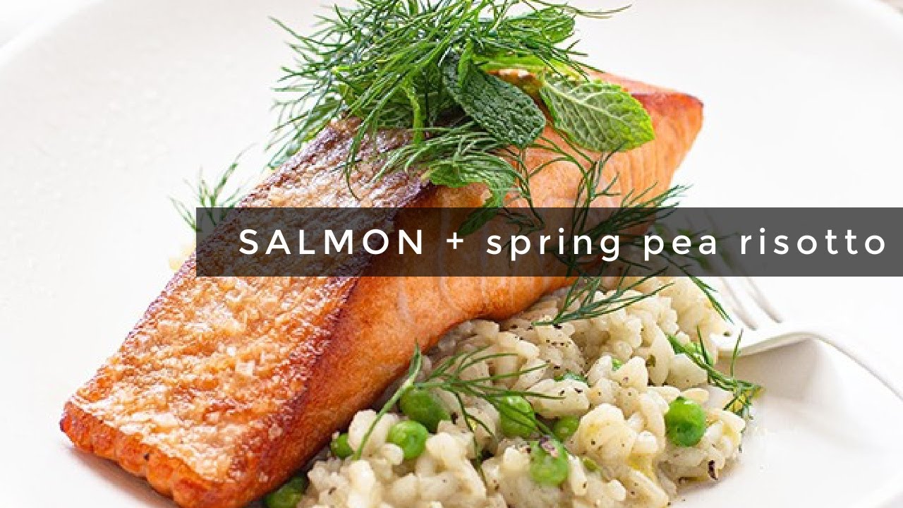 SPRING PEA RISOTTO AND LEMON SALMON