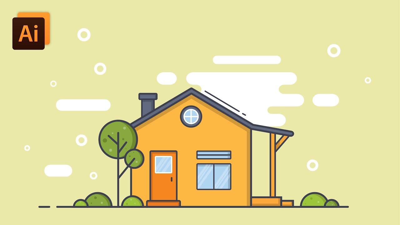 Create a vector flat house design in adobe illustrator | Flat and outline illustration design