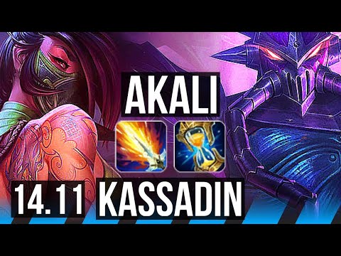 AKALI vs KASSADIN (MID) | 8 solo kills, 1400+ games, 42k DMG, Dominating | NA Challenger | 14.11