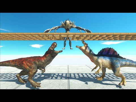 Spino and Rex Scramble for food - Animal Revolt Battle Simulator