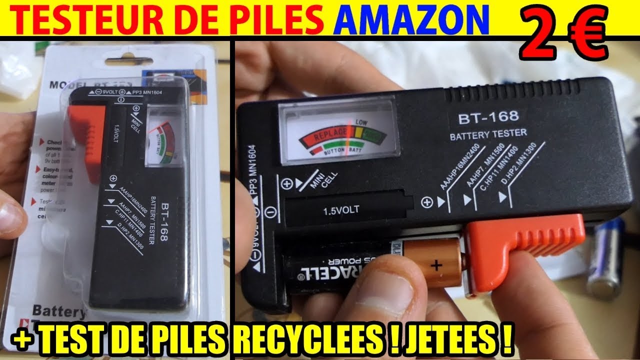 testeur de piles amazon 2 euros + test de piles gratuites recyclées jetées !