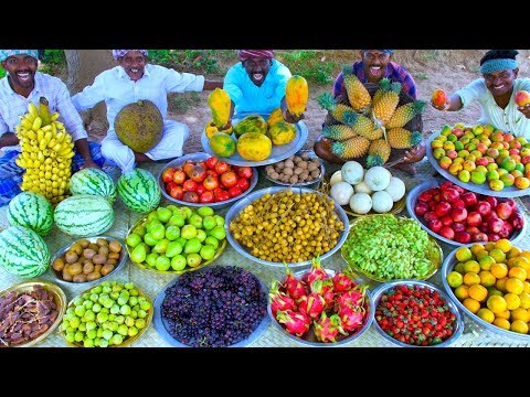FRUIT SALAD | Colourful Healthy Fruits mixed salad recipe | Fruits Cutting and Eating in Village