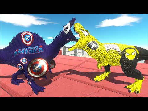 CAPTAIN AMERICA SPINOSAURUS VS SPIDERMAN T-REX DEATH RUN Hunting found Jurassic world evolution 2